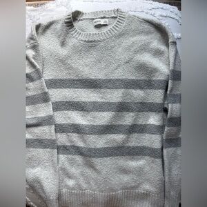 Hollister Light Gray and Dark Gray Striped Crewneck Sweater